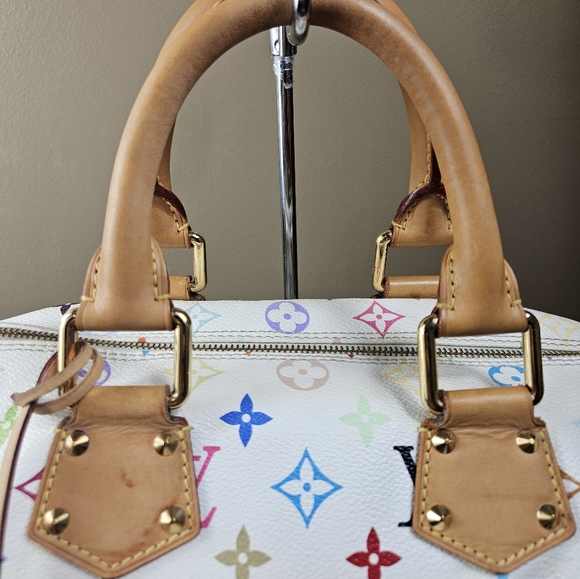Auth Louis Vuitton Speedy 30 Multicolor White Satchel Handbag - Picture 3 of 16